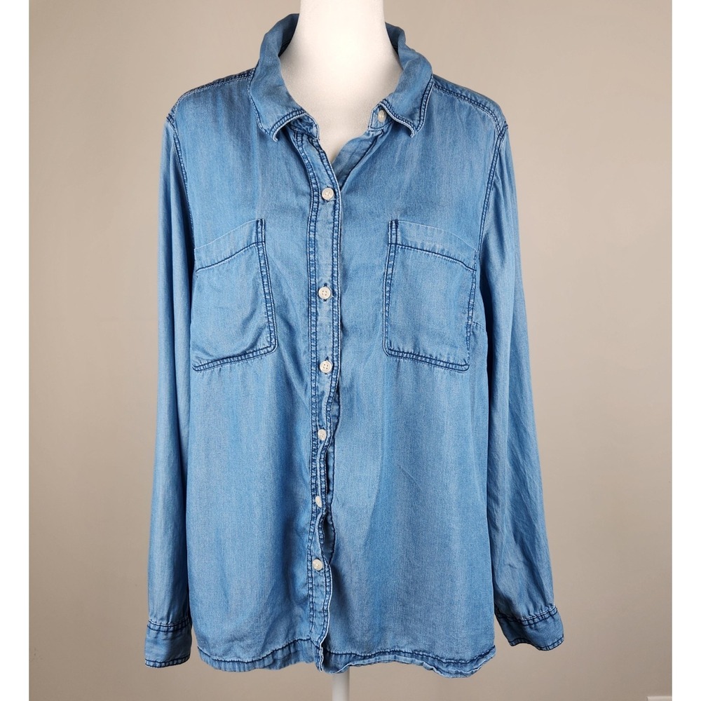 Torrid Chambray Button Down Shirt Women's Size 1 (1X) Blue Western Long Sleeve
